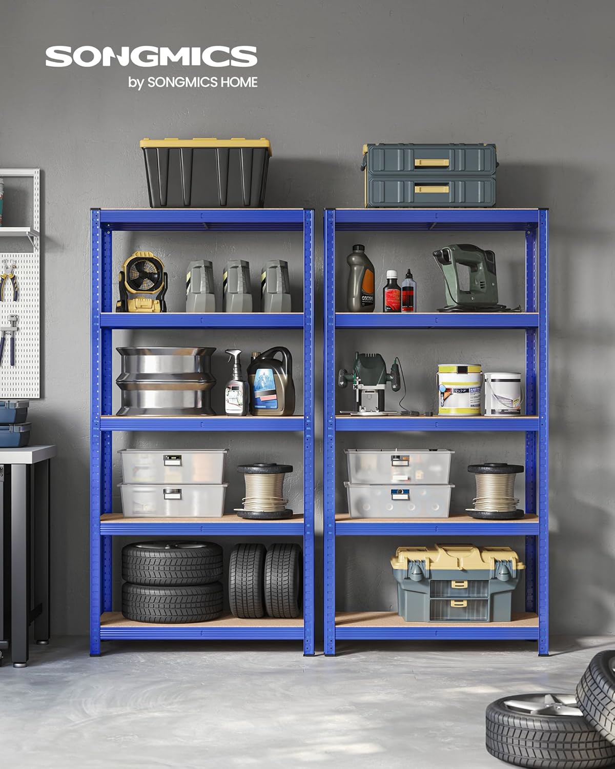 Schwerlastregal 5 Böden 40x90x180 cm 875 kg blau 2er Set von Songmics