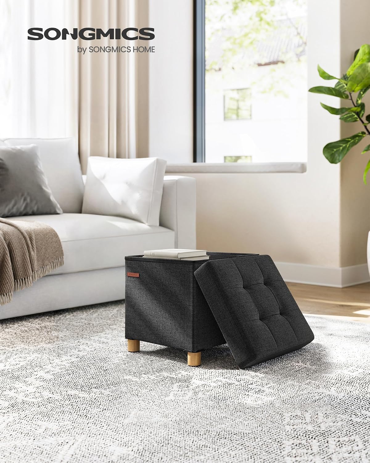 Sitztruhe 38x38x40 cm Sitzbox 37 l Stauraum Schwarz von Songmics