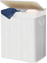 Wäschekorb Wäschesammler 2 Fächer Bambus 100l weiss von Songmics