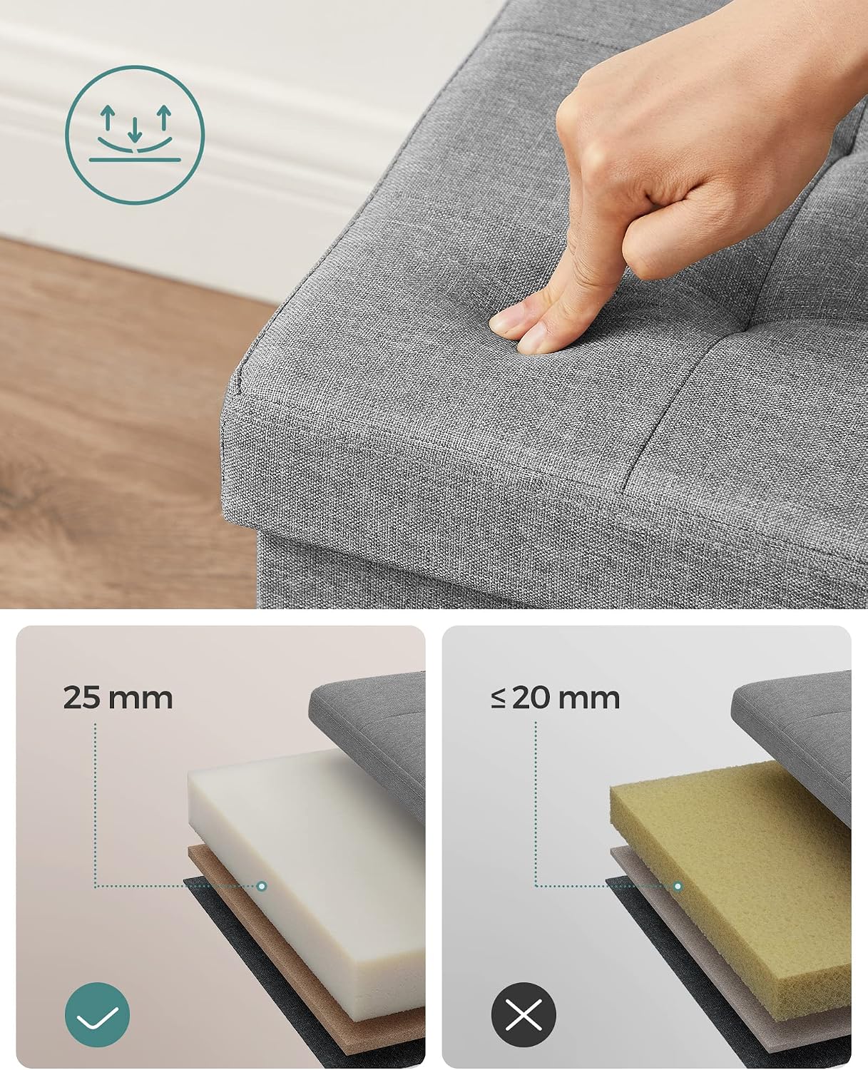 Sitzbank mit Stauraum klappbar 76cm bis 300kg belastbar von Songmics