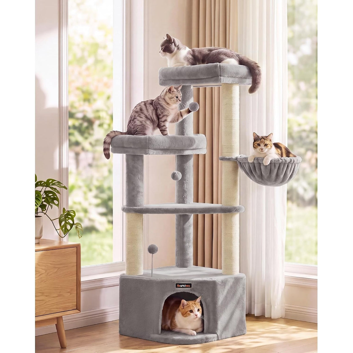 Kratzbaum 141 cm für grosse Katzen Taubengrau von Songmics