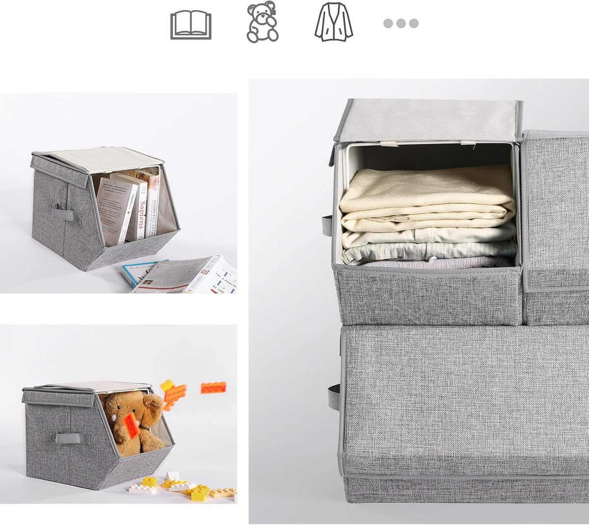 Aufbewahrungsboxen 3er Set stapelbar Taubengrau von Songmics