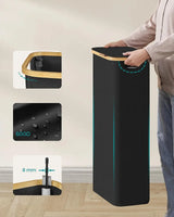 Wäschekorb Wäschesammler Schmal Bambus 65l Schwarz von Songmics