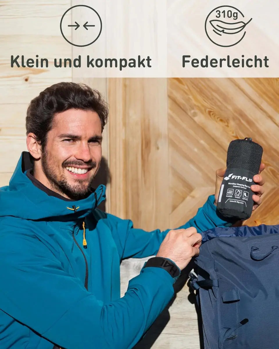 Hüttenschlafsack Mikrofaser ultraleicht mit Kissenfach 90x220cm Dunkelgrau von guteszeug.ch