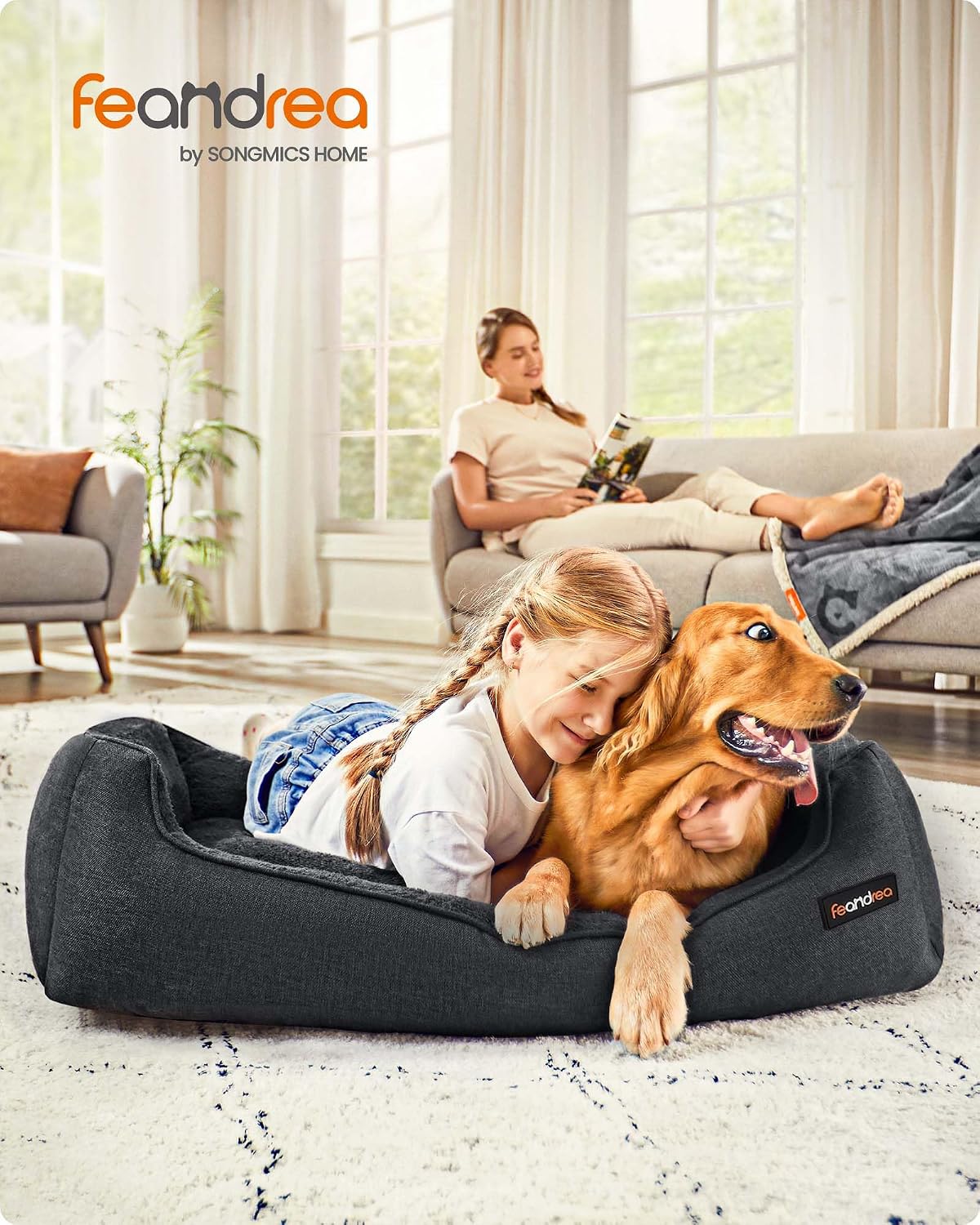 Hundebett XXL 110x75x27 cm Dunkelgrau Plüsch von Songmics