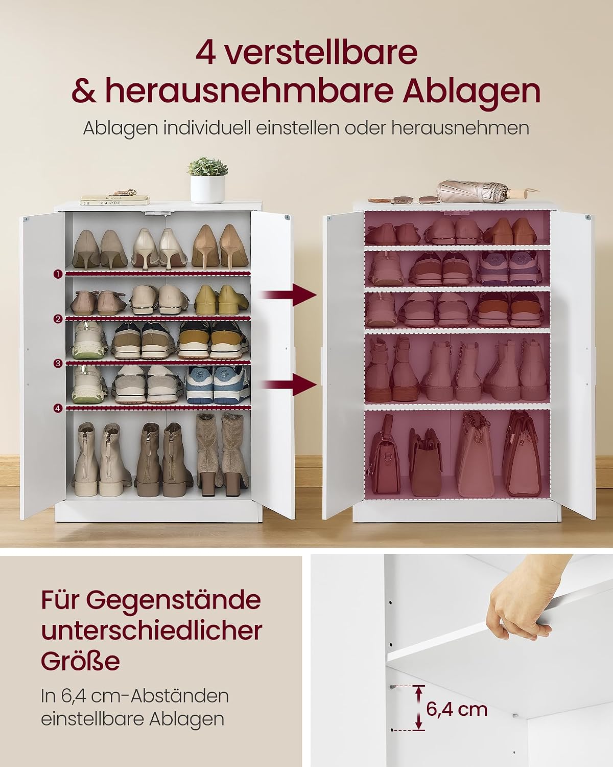 Schuhschrank 5 Ebenen 60x36x90 cm Wolkenweiss von Songmics