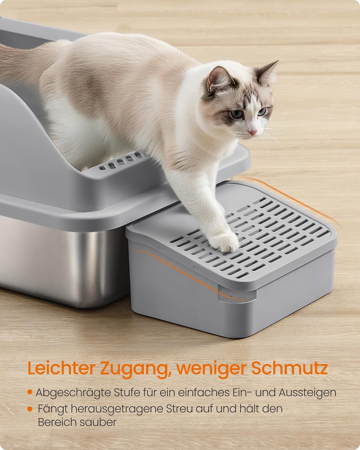 Katzentoilette Edelstahl 62x42x30 cm Schiefergrau von Songmics