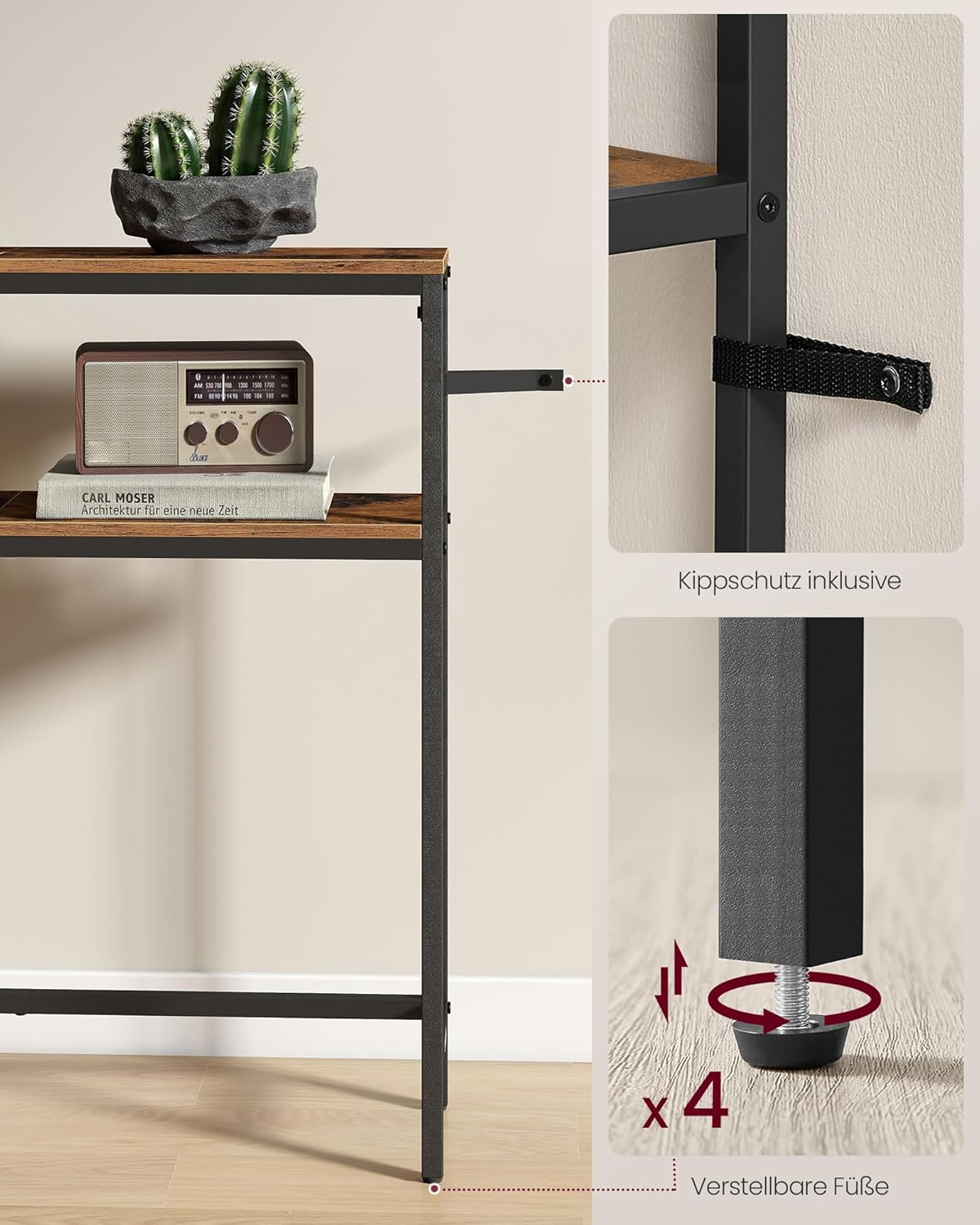 Konsolentisch schmal 2 Ablagen 120cm Flurtisch Vintage von Songmics