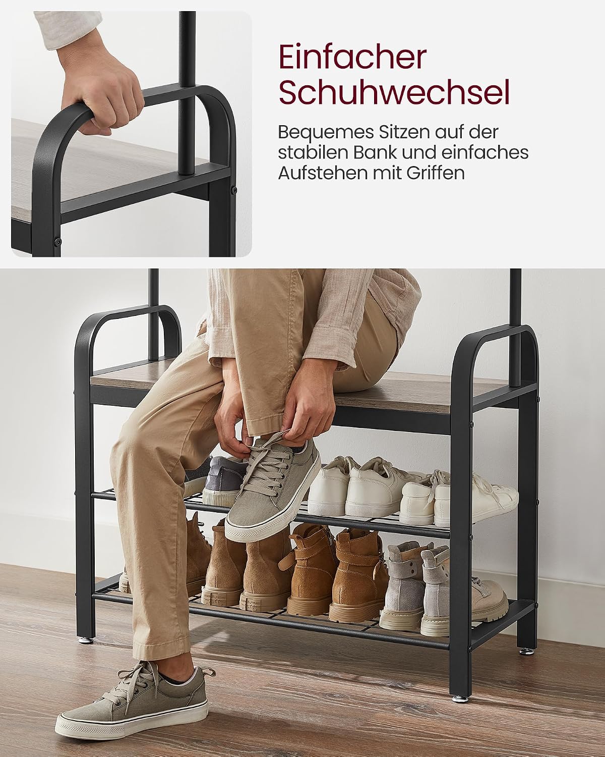 Garderobe Schuhregal Sitzbank 84x33,7x183 cm Greige von Songmics