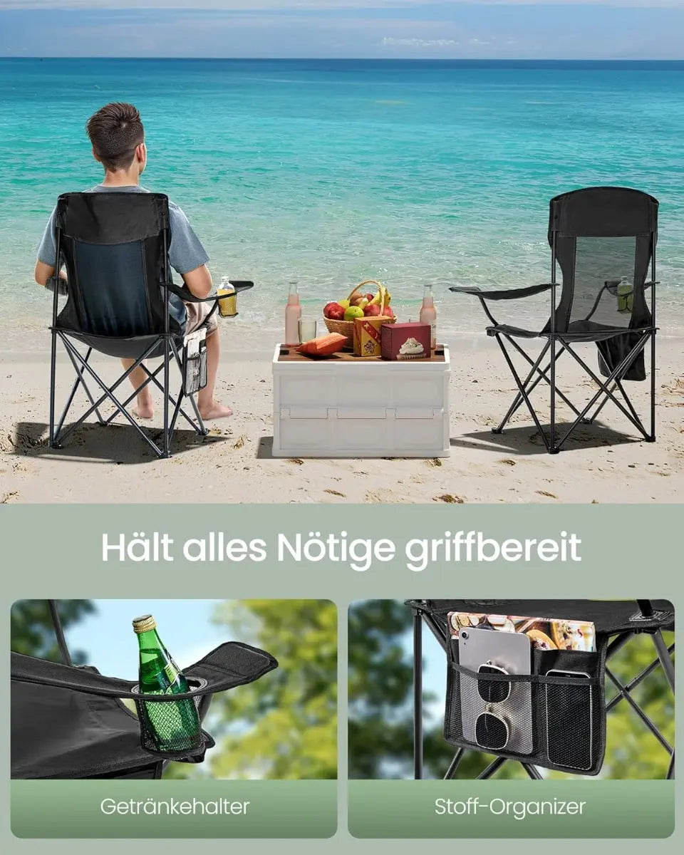 Campingstuhl klappbar Armlehnen schwarz Stahl von Songmics