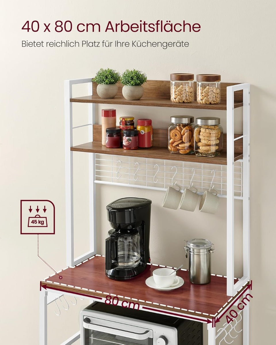 Küchenregal Steckdosen Mikrowellenregal Haken Walnussbraun von Songmics