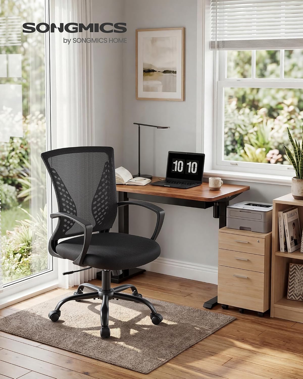 Bürostuhl ergonomisch Netzstuhl mit Wippfunktion Schwarz von Songmics