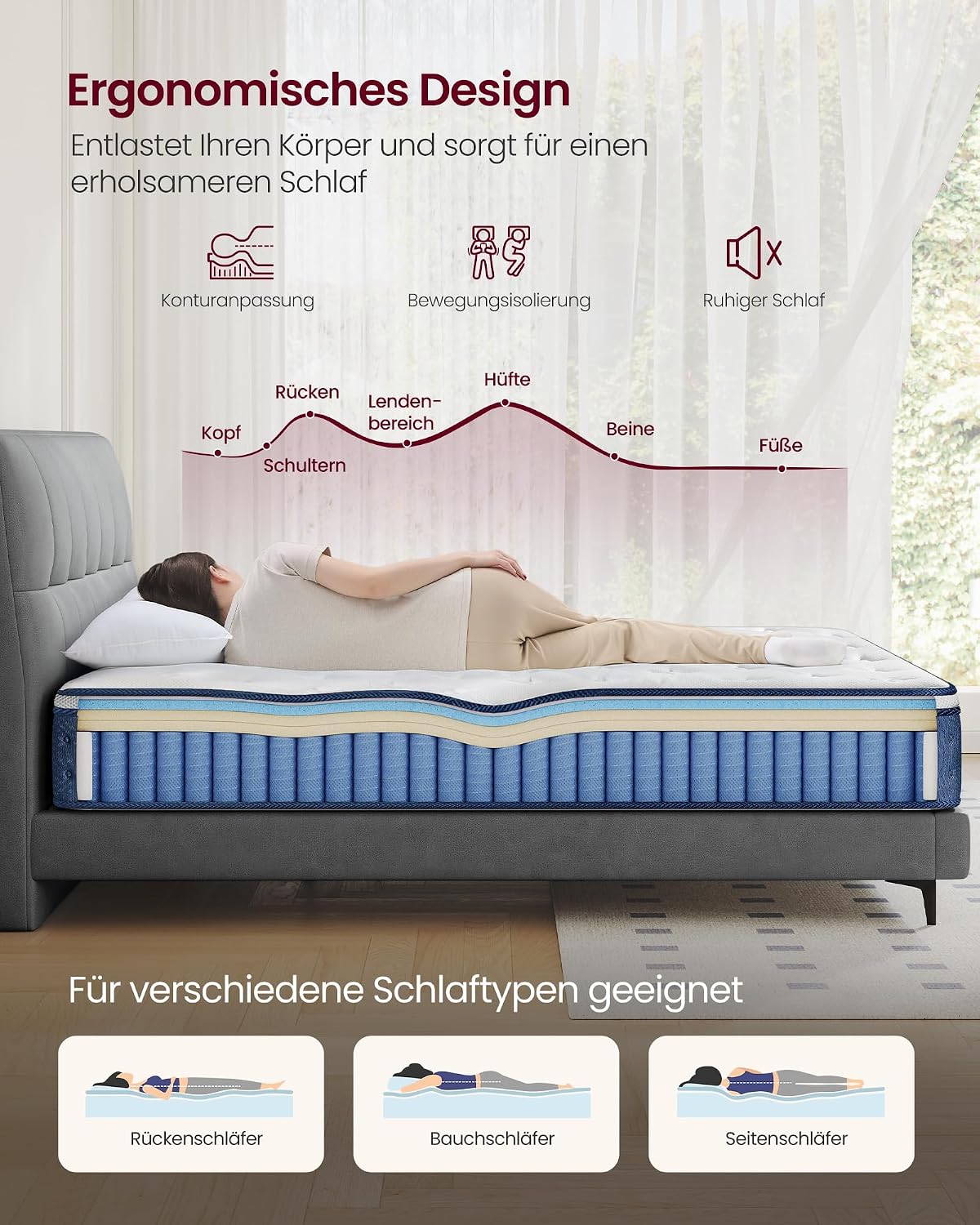 Hybridmatratze 140x200 cm 7-Zonen Gel-Memory-Schaum von Songmics