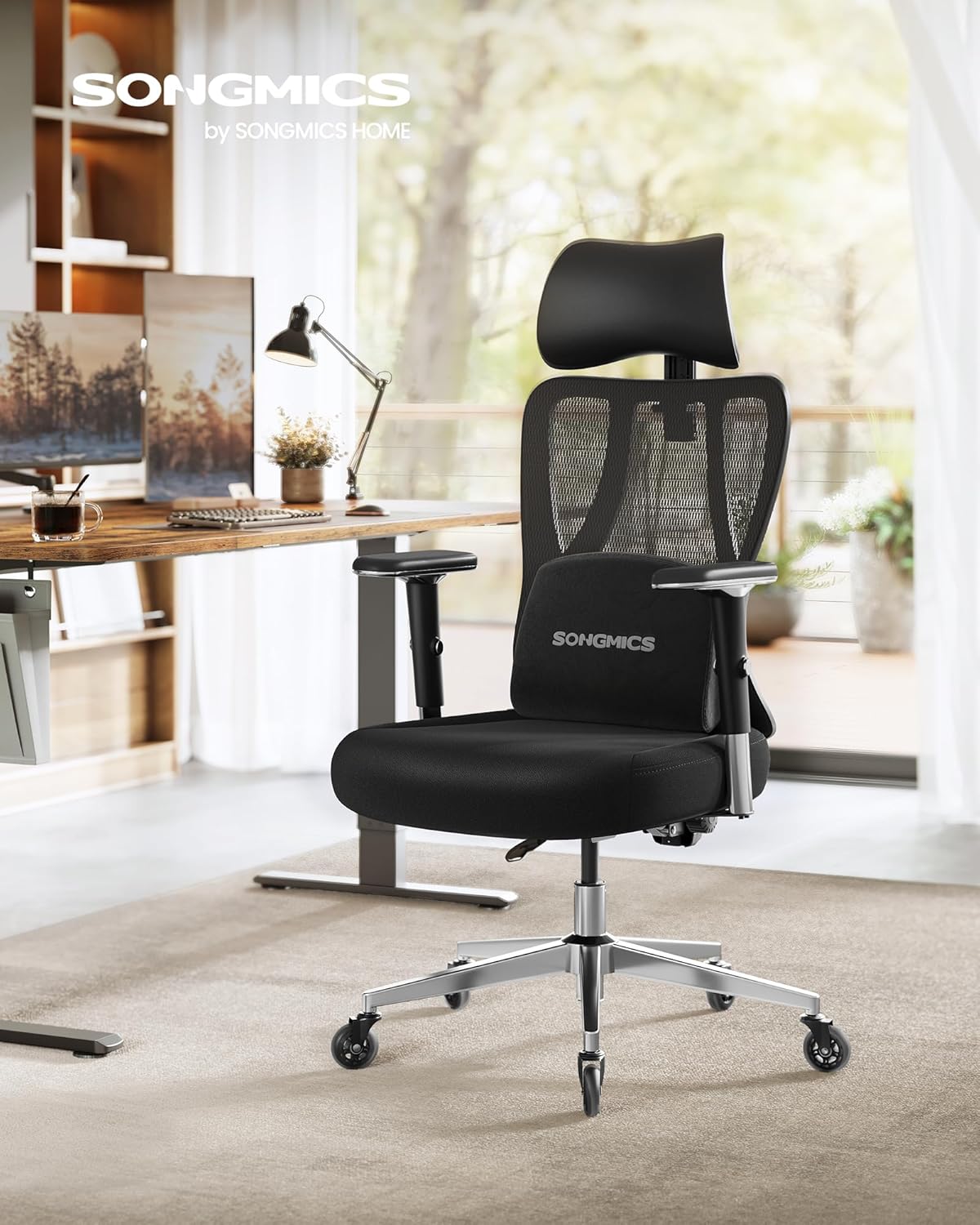 Ergonomischer Bürostuhl mit Kopf- und Lordosenstütze von Songmics