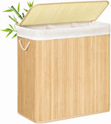 Wäschekorb Wäschebox Bambus 3 Fächer faltbar mit Griffen Naturfarbe von Songmics