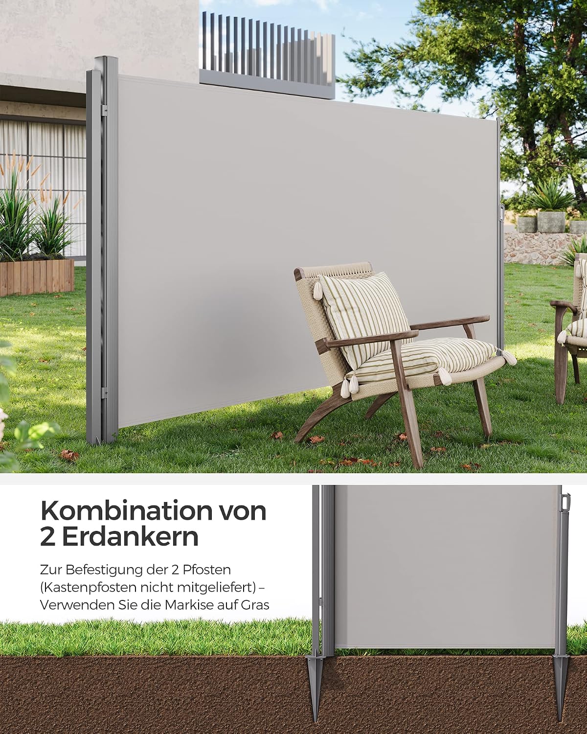 Erdanker für Seitenmarkise 11,5x11,5x46 cm Grau von Songmics