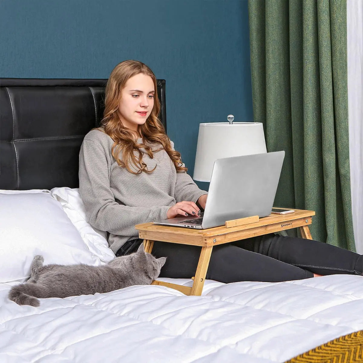 Laptopständer Notebooktisch Klappbar Bambus Kompakt von Songmics
