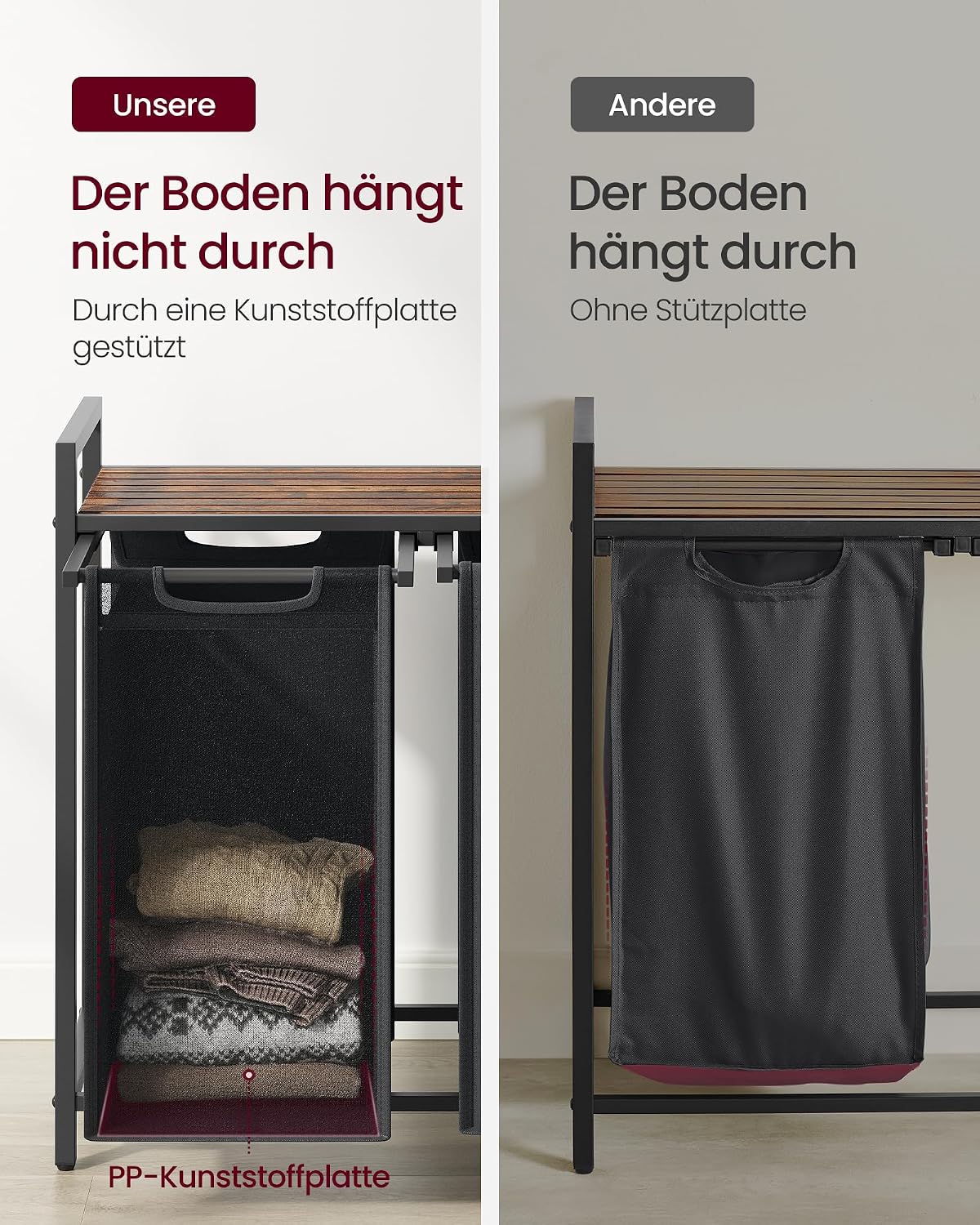 Wäschesortierer 2 Fächer 71x33x72 cm Schwarz Braun von Songmics