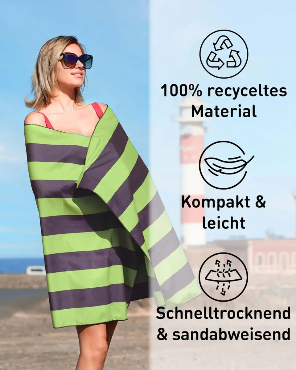 Strandtuch XXL Mikrofaser schnelltrocknendes Badetuch 200x90cm Grün-Dunkelgrau von guteszeug.ch