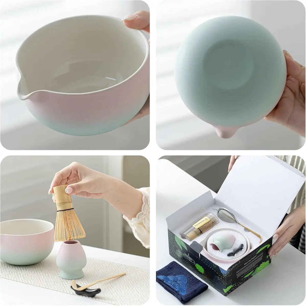 Matcha Set Pink Blau mit Ausgiessschale 7-tlg. von TEANAGOO
