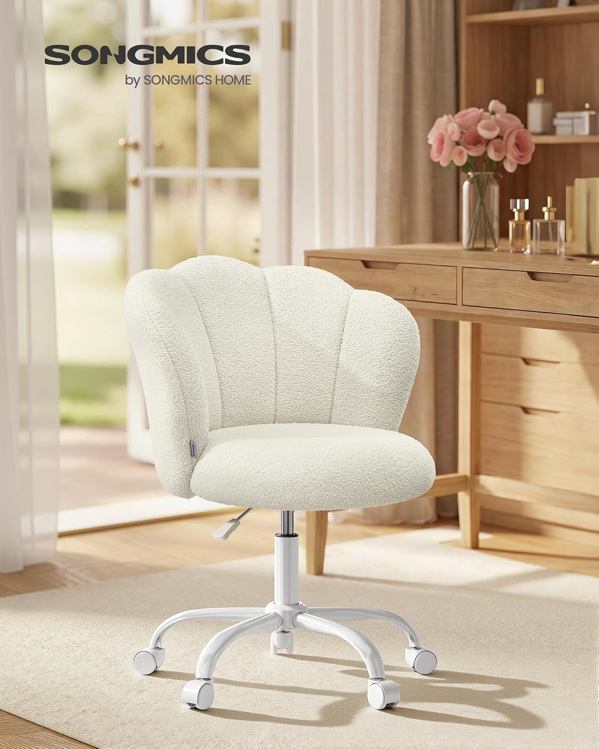 Schreibtischstuhl Drehstuhl 64x64x79-89 cm Cremeweiss von Songmics