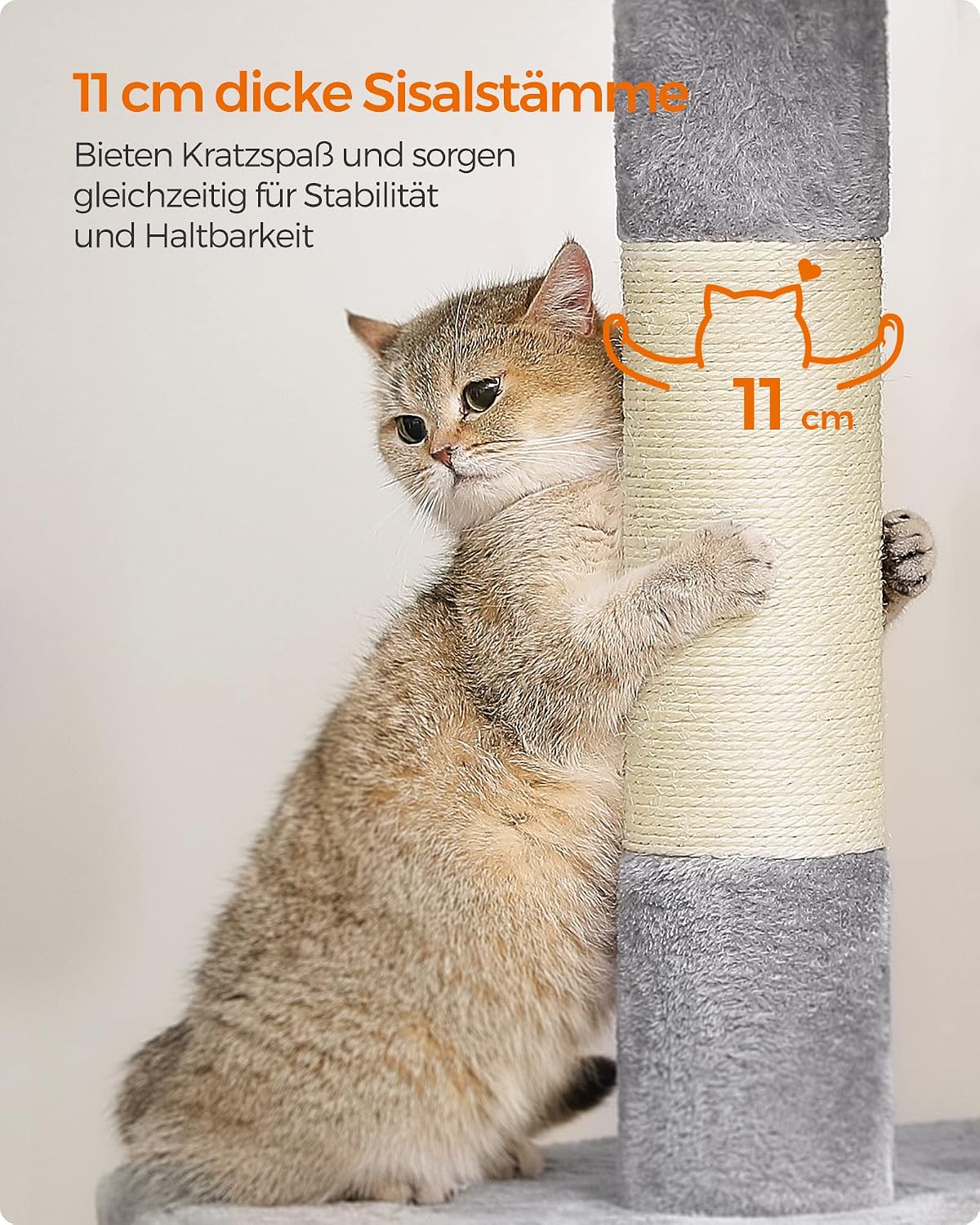 Kratzbaum 101 cm Katzenbaum mit Kippschutz Taubengrau von Songmics