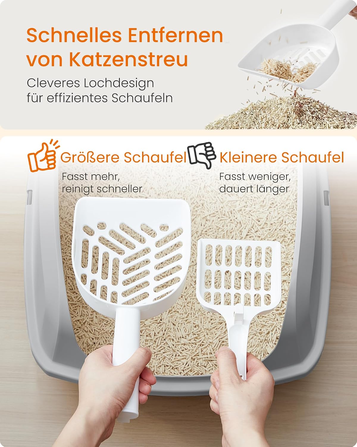 Katzentoilette XL offen hohe Seitenwände mit Schaufel grau von Songmics