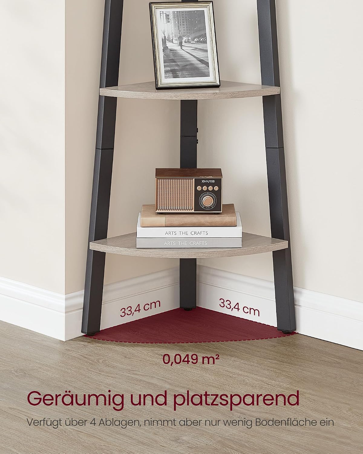 Eckregal 4 Ebenen 33x33x125 cm Greige Schwarz von Songmics