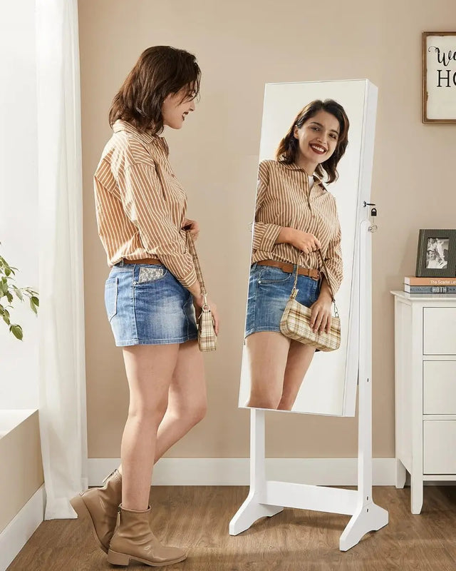 Schmuckschrank Spiegelschrank Stehend Make-up Organizer Weiss von Songmics