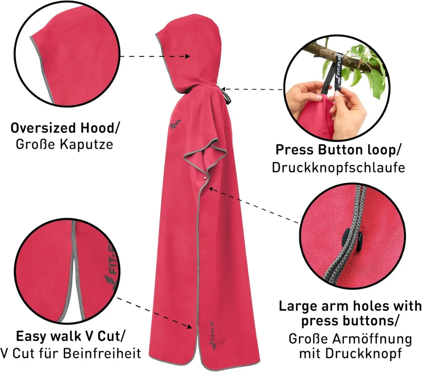 Badeponcho Mikrofaser Unisex schnelltrocknend mit Kapuze M Koralle-Grau von guteszeug.ch