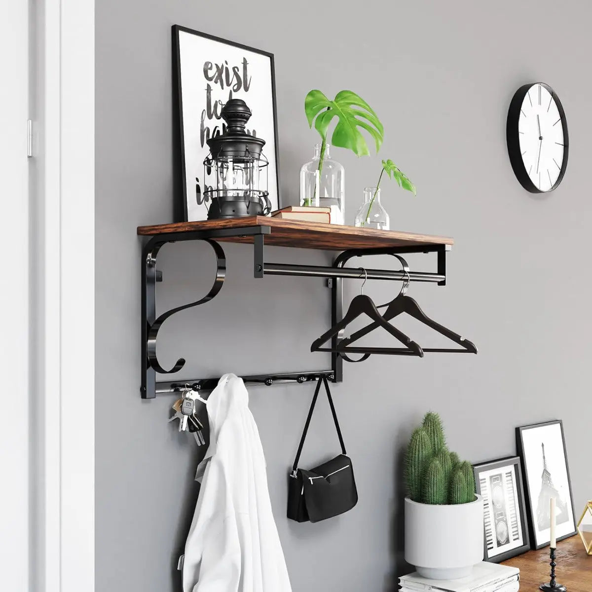 Wandgarderobe mit Regal, 5 Haken, rustikales Braun von guteszeug.ch