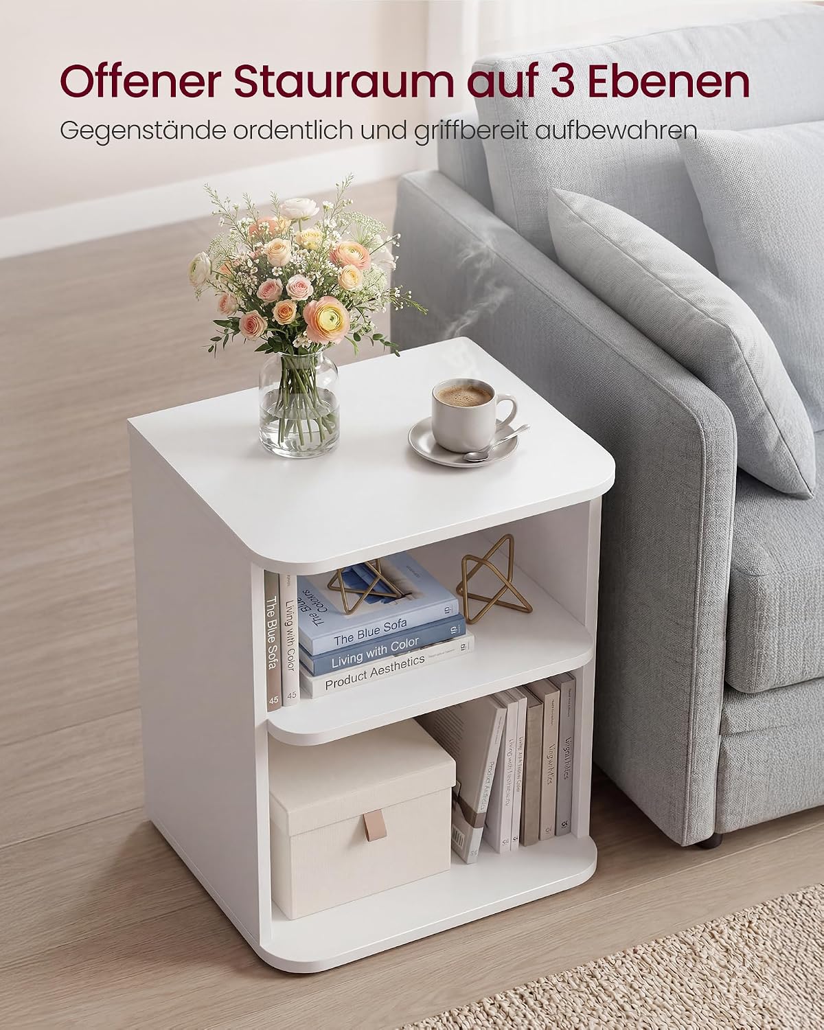 Nachttisch 3 Ebenen Beistelltisch 30x35x45 cm Weiss von Songmics