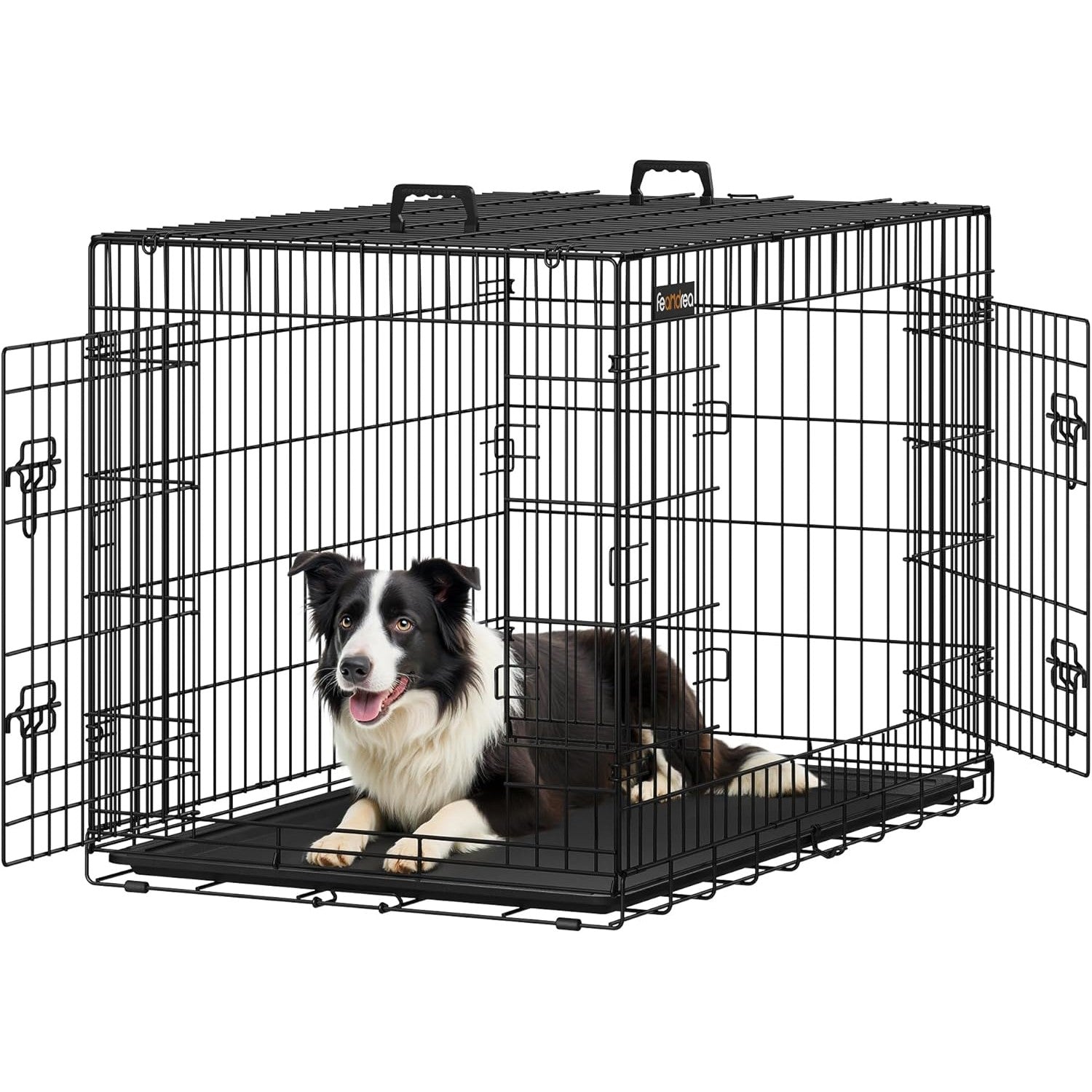 Hundekäfig XL klappbar 2 Türen schwarz 107x70x77,5 cm von Songmics