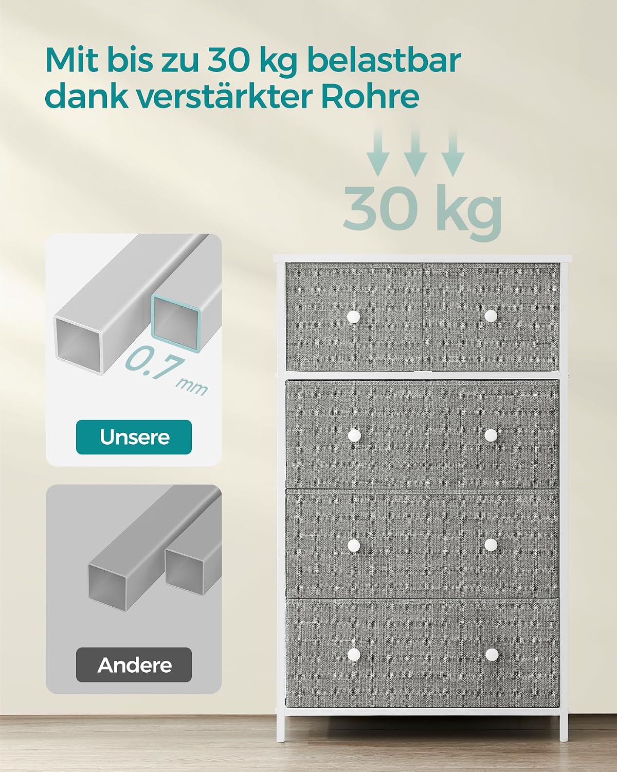 Schubladenkommode 5 Stoffschubladen 56x30x93 cm Braun von Songmics