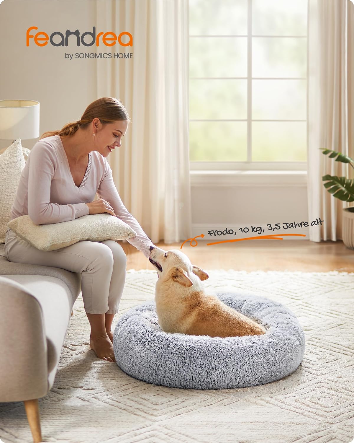 Hundebett Donut 80x80x20 cm Wolkengrau Memory Foam von Songmics