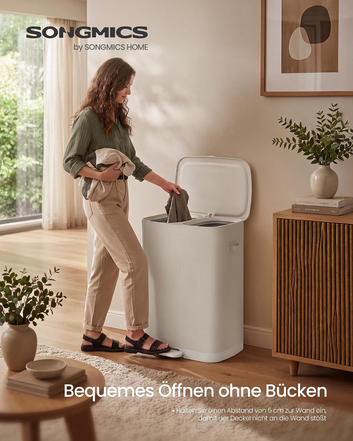 Wäschekorb 160 l 2 Fächer faltbar Cappuccino-Beige von Songmics