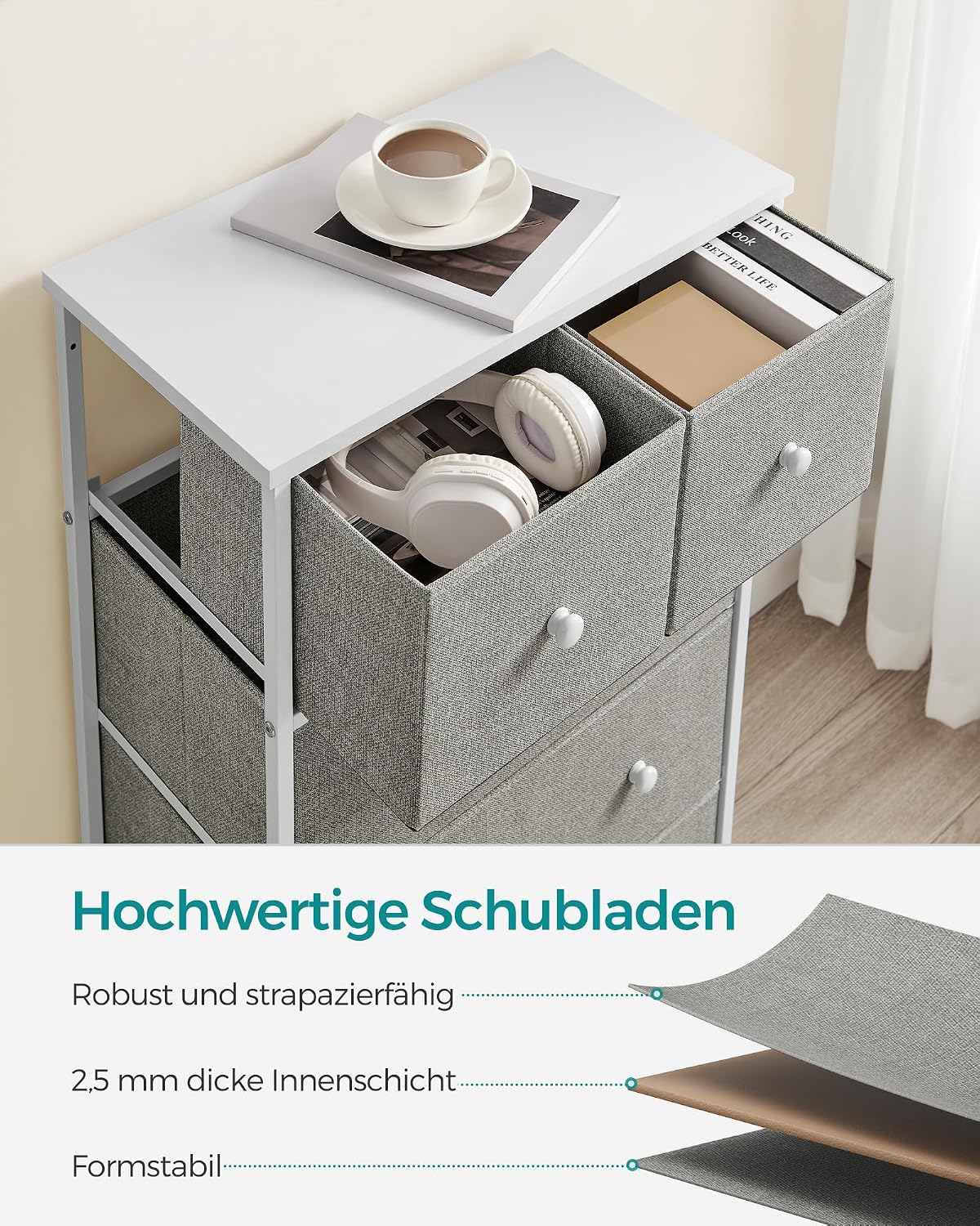 Schubladenkommode 5 Stoffschubladen 56x30x93 cm Braun von Songmics