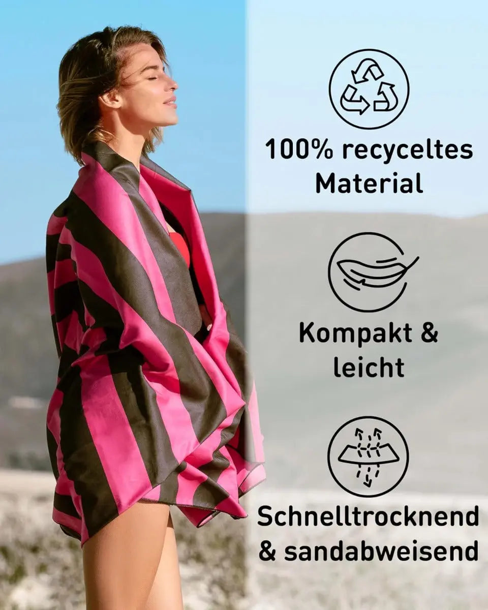 Strandtuch XXL Mikrofaser schnelltrocknendes Badetuch 200x90cm Pink-Dunkelgrau von guteszeug.ch