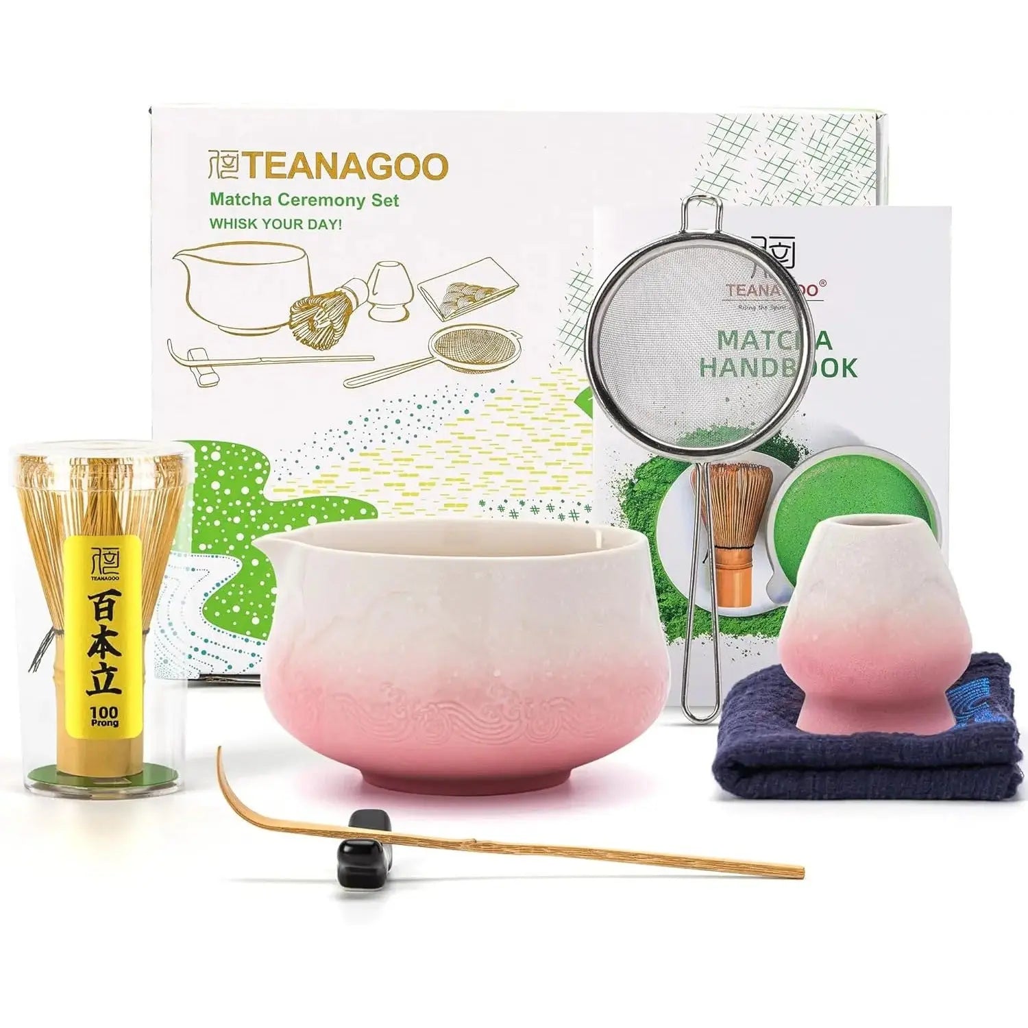 Matcha Set Pink Berg mit Ausgiessschale 7-tlg. von TEANAGOO