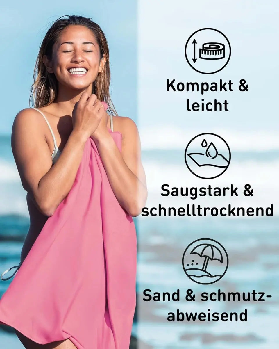 Mikrofaser Handtuch schnelltrocknend mit Tasche 100x200cm Rosa von guteszeug.ch