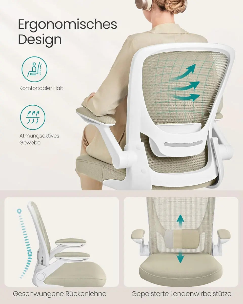 Bürostuhl Ergonomisch Drehstuhl Höhenverstellbar Beige von Songmics