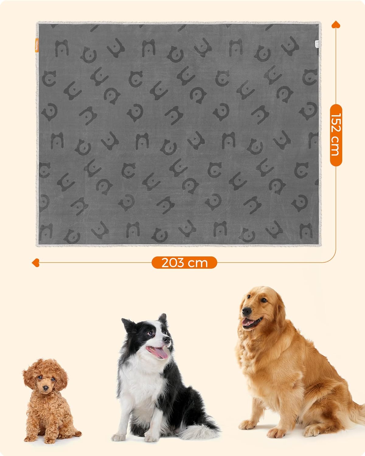Wasserdichte Hundedecke XXL 203x152cm Fleece maschinenwaschbar von Songmics