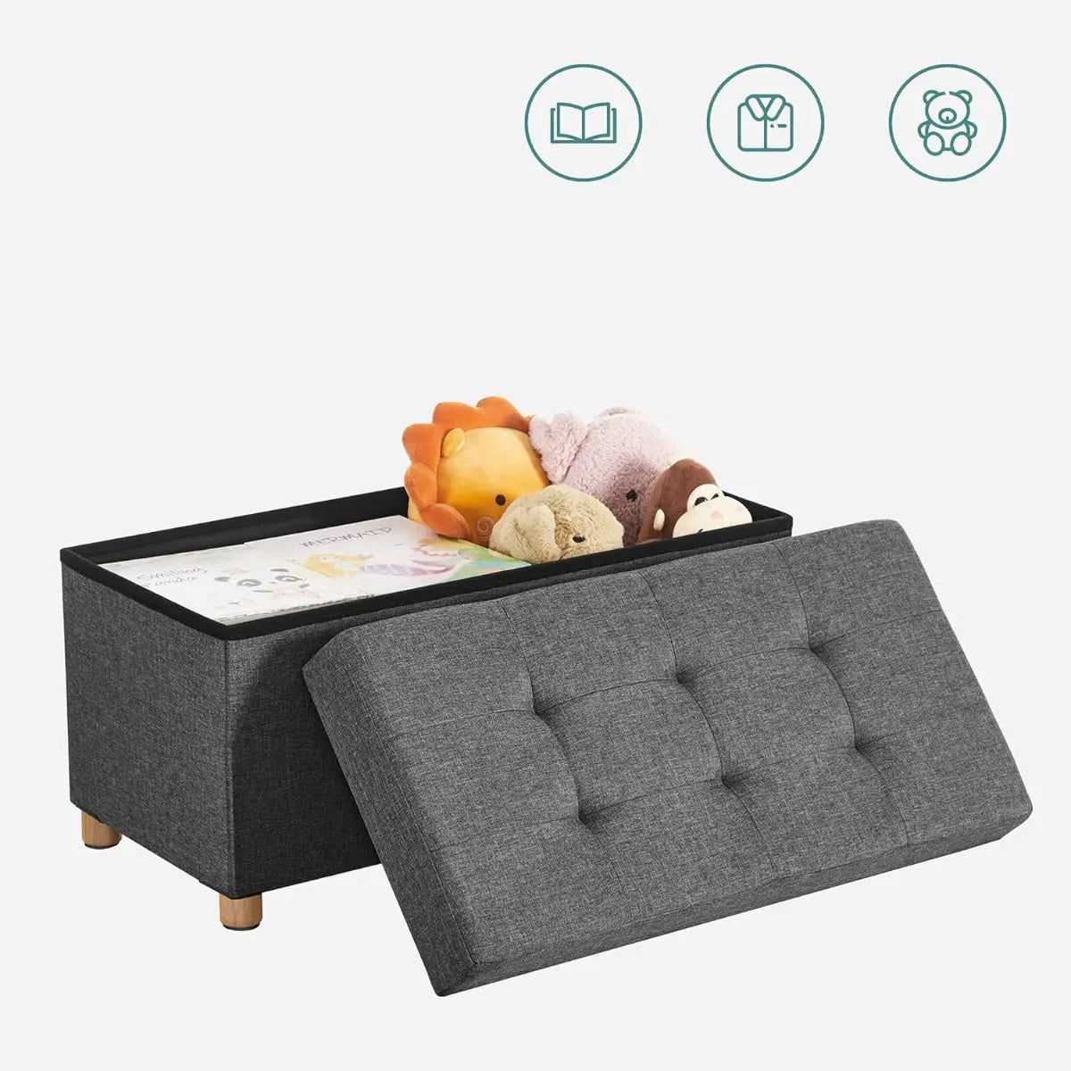 Sitzhocker mit Stauraum, klappbare Sitzbank mit Beinen, schiefergrau von Songmics