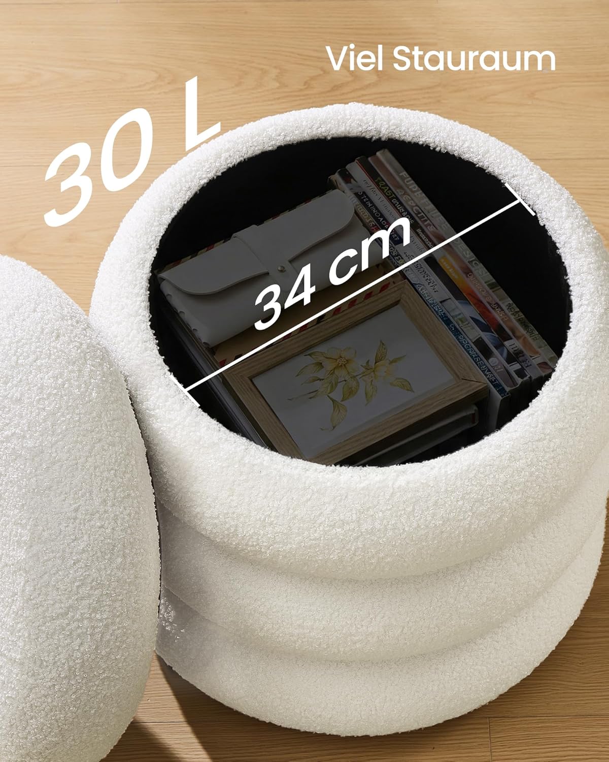 Sitzhocker Pouf mit Stauraum 43x43x47 cm Cremeweiss von Songmics