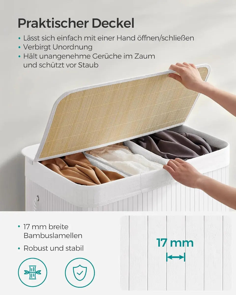 Wäschekorb Wäschebox Bambus 3 Fächer faltbar mit Griffen von Songmics
