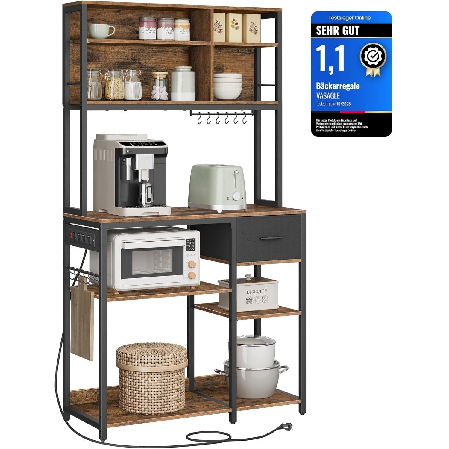 Küchenregal mit Steckdosen Standregal verstellbar 180 cm von Songmics