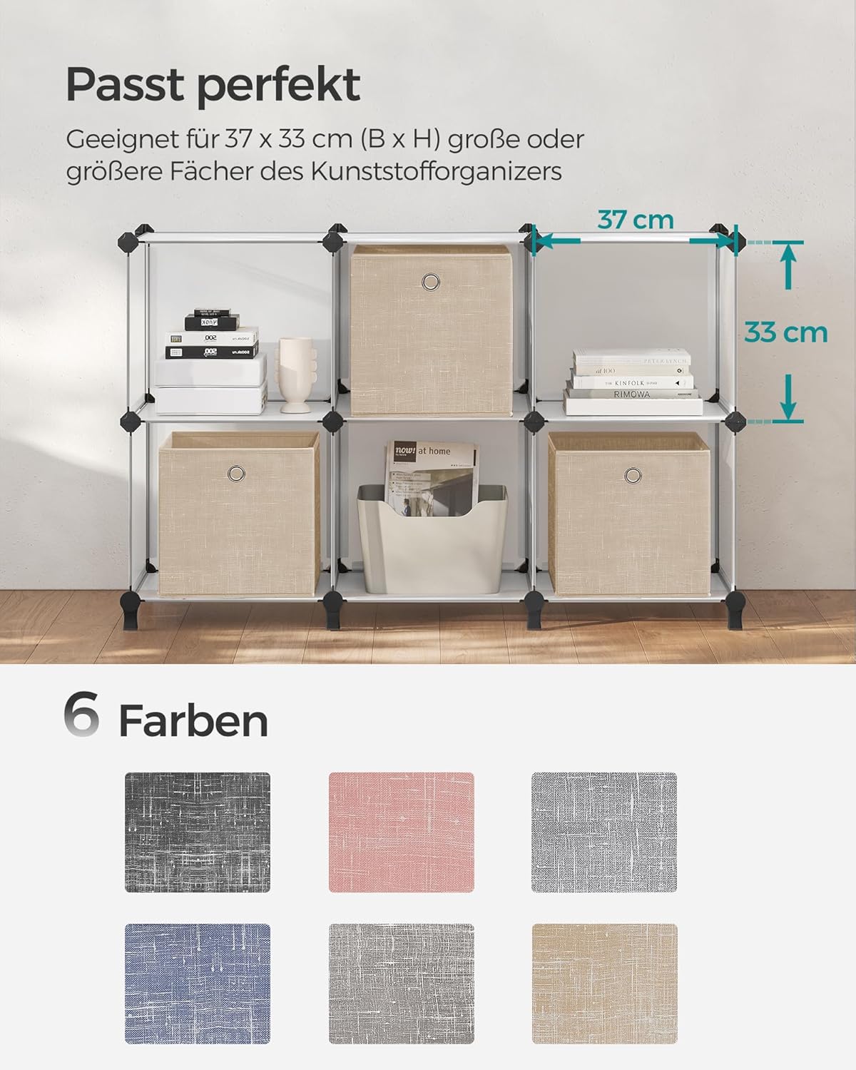 Vliesstoff Aufbewahrungsbox 6er Set 30x30x30 cm sandbeige von Songmics