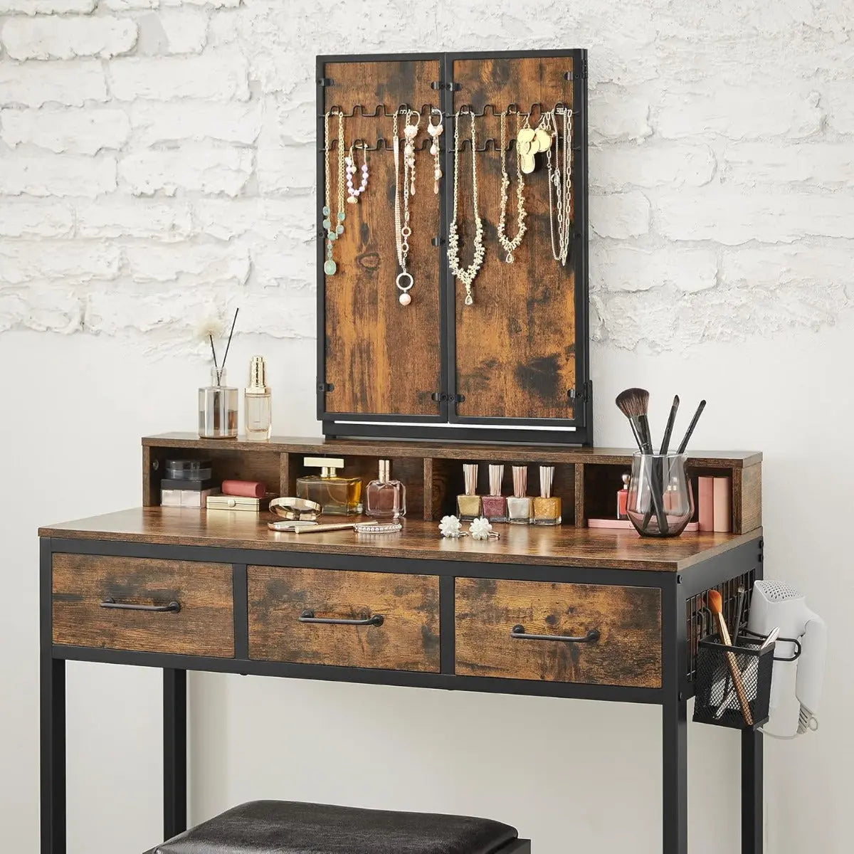 Schminktisch Set mit Hocker rustikal braun von Songmics