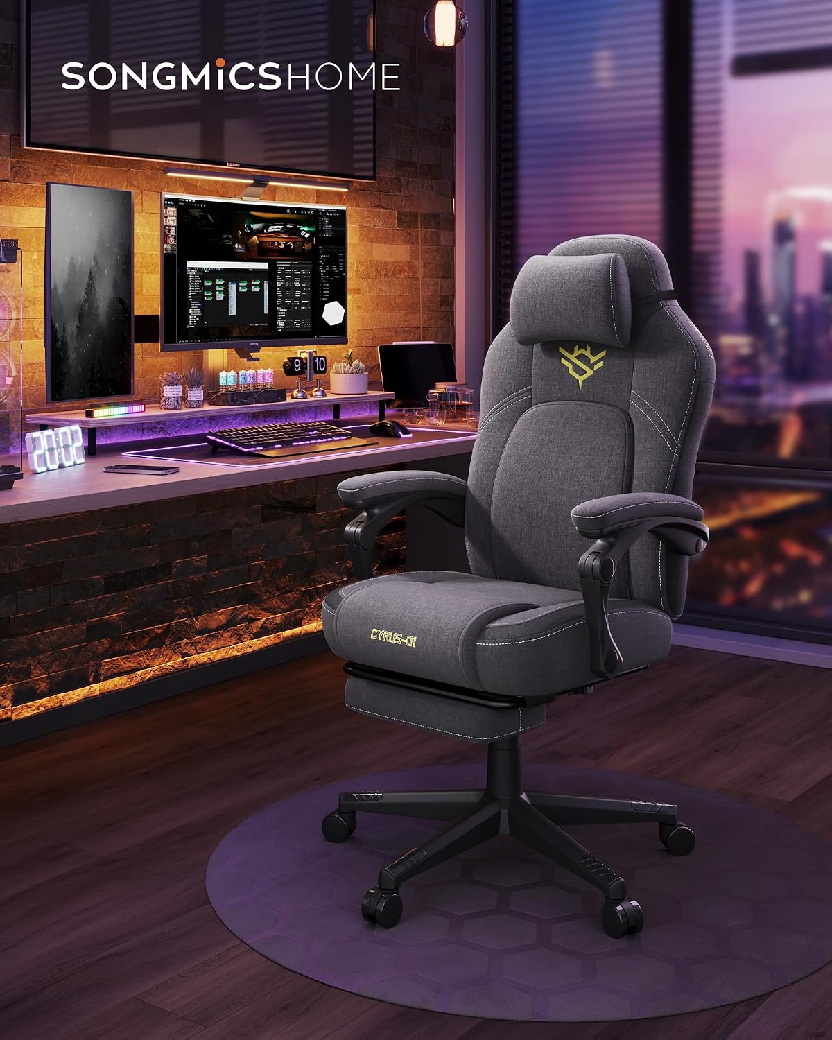Ergonomischer Gaming-Stuhl mit Fußstütze und Kopfkissen von Songmics