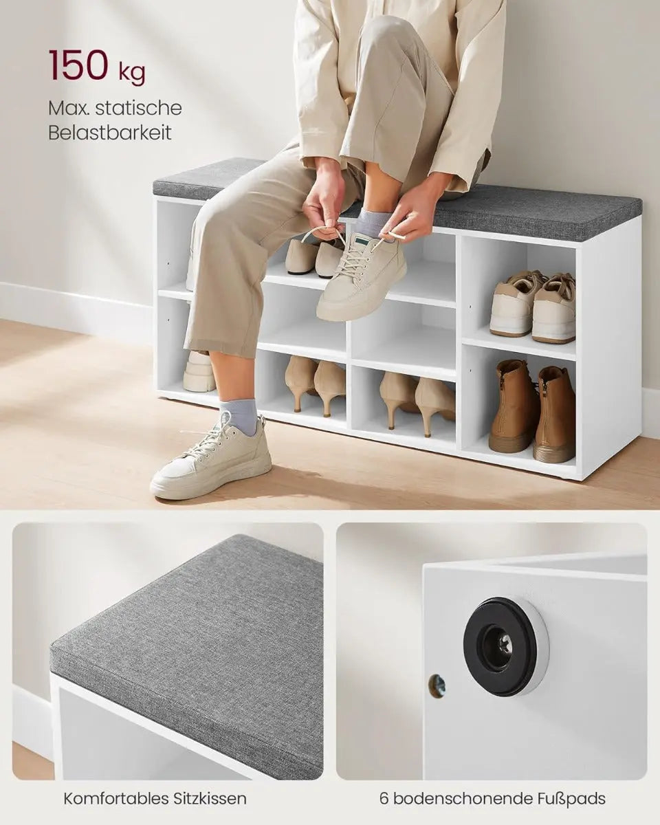 Schuhbank Stauraum Sitzfläche Verstellbar Weiss Grau von Songmics